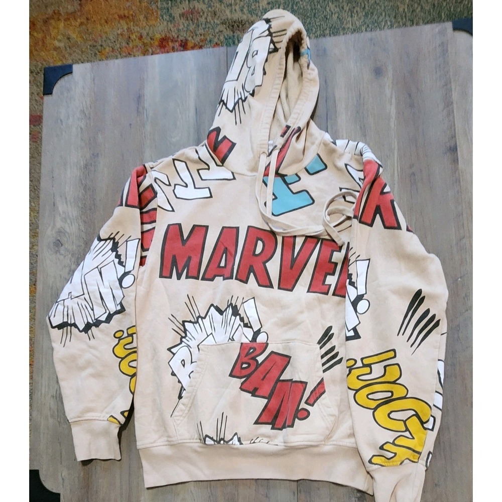 Marvel Men's Beige Cotton Blend Comics Themed Pullover Hoodie Size M Superhero